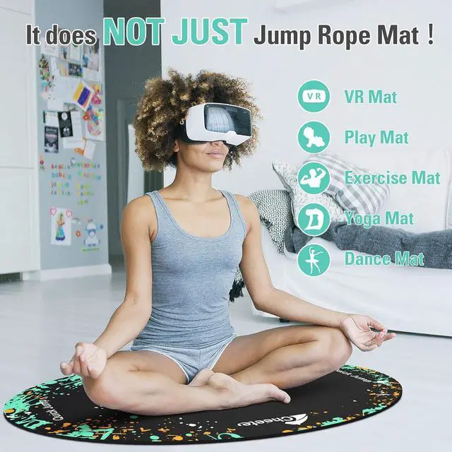 Alt view image 5 of 6 - Jump Rope Mat Large Rubber Exercise Mat Workout Mats for Home Gym Flooring Non-Slip Oval Design for Floor & Rope Protection