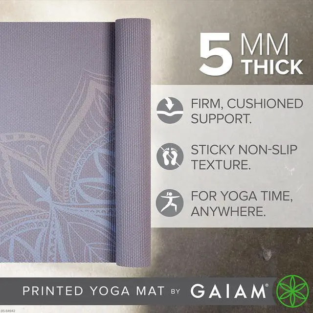Alt view image 2 of 6 - Gaiam Yoga Mat - Premium 5mm Print Thick Non Slip Exercise & Fitness Mat for All Types of Yoga, Pilates & Floor Workouts (68" x 24" x 5mm)