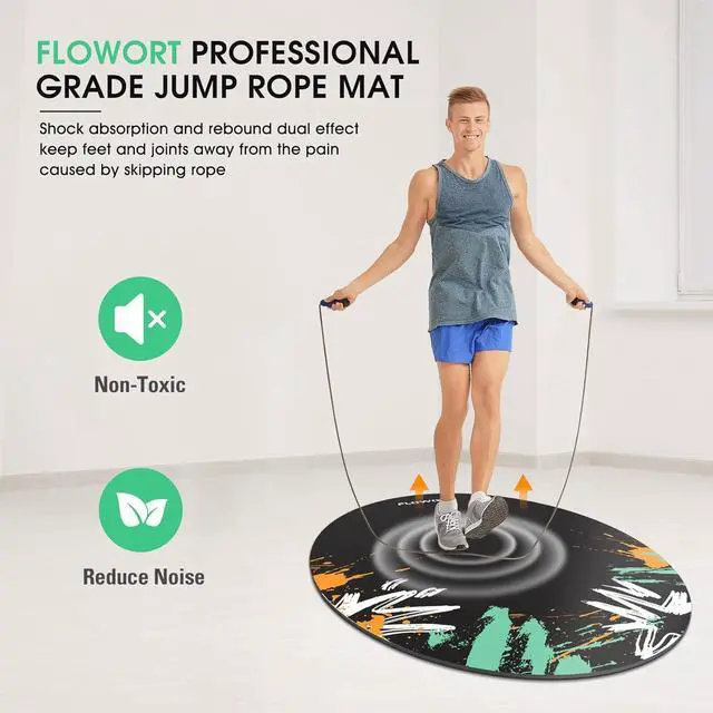 Alt view image 2 of 6 - Jump Rope Mat Large Rubber Exercise Mat Indoor Outdoor Shock Absorbing Mat Non-Slip Oval Design for Floor & Rope Protection, Workout Mats for Home Gym Flooring