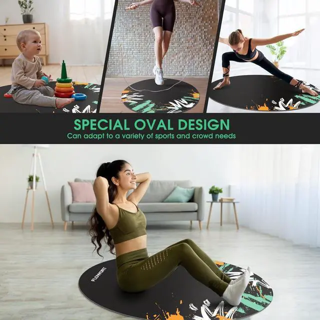 Alt view image 5 of 6 - Jump Rope Mat Large Rubber Exercise Mat Indoor Outdoor Shock Absorbing Mat Non-Slip Oval Design for Floor & Rope Protection, Workout Mats for Home Gym Flooring