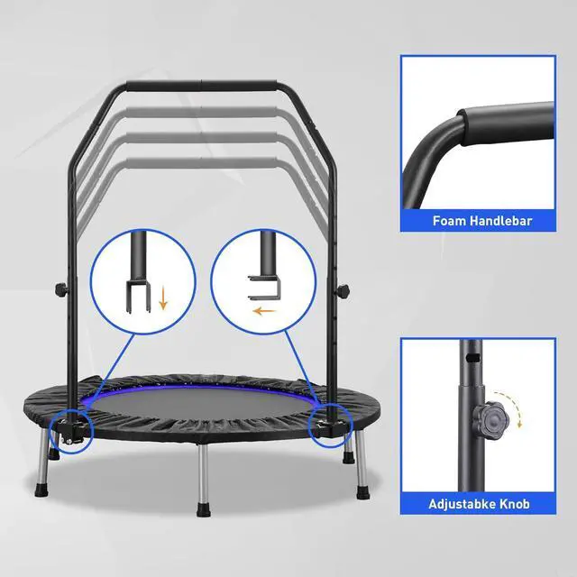 Alt view image 3 of 7 - HYD-Parts 40"/48" Mini Trampoline for Adults and Kids Exercise Rebounder with Adjustable Bar Fitness Trampoline Indoor Max Load 330lbs