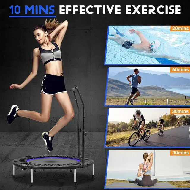 Alt view image 4 of 7 - HYD-Parts 40"/48" Mini Trampoline for Adults and Kids Exercise Rebounder with Adjustable Bar Fitness Trampoline Indoor Max Load 330lbs