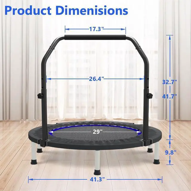 Alt view image 6 of 7 - HYD-Parts 40"/48" Mini Trampoline for Adults and Kids Exercise Rebounder with Adjustable Bar Fitness Trampoline Indoor Max Load 330lbs