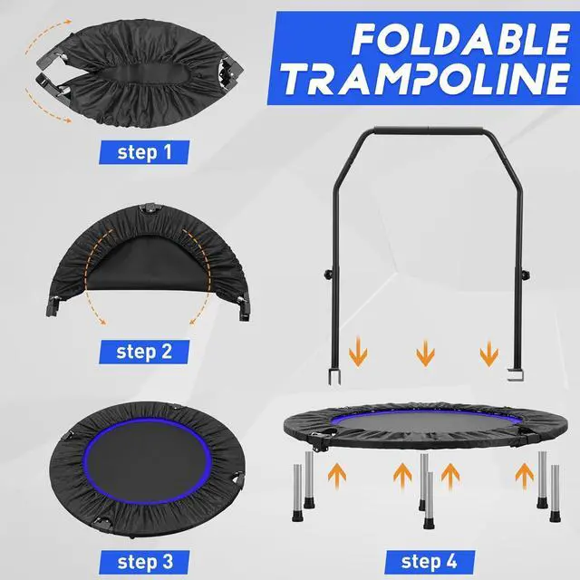 Alt view image 7 of 7 - HYD-Parts 40"/48" Mini Trampoline for Adults and Kids Exercise Rebounder with Adjustable Bar Fitness Trampoline Indoor Max Load 330lbs