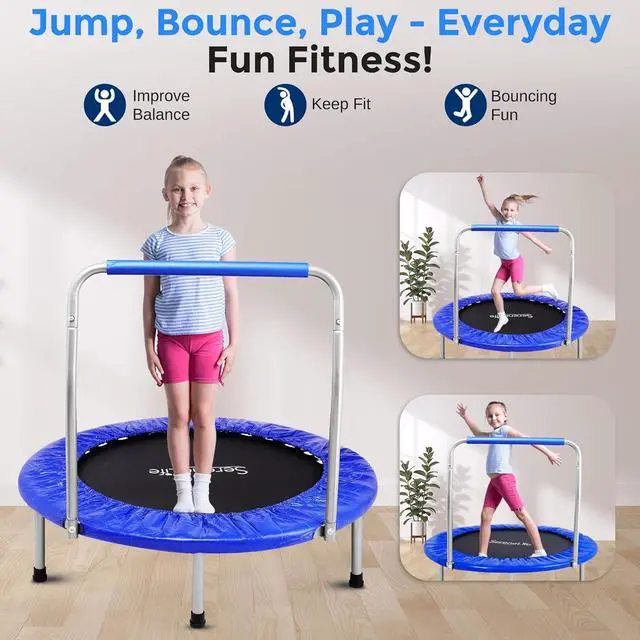 Alt view image 2 of 7 - SereneLife 36/40" Foldable Mini Trampoline - Compact Fitness Trampoline for Kids Adults, Exercise Rebounder with Foam Handle, Indoor/Garden Workout Equipment, Max Load 150/220 lbs