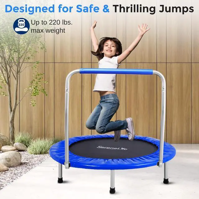 Alt view image 3 of 7 - SereneLife 36/40" Foldable Mini Trampoline - Compact Fitness Trampoline for Kids Adults, Exercise Rebounder with Foam Handle, Indoor/Garden Workout Equipment, Max Load 150/220 lbs