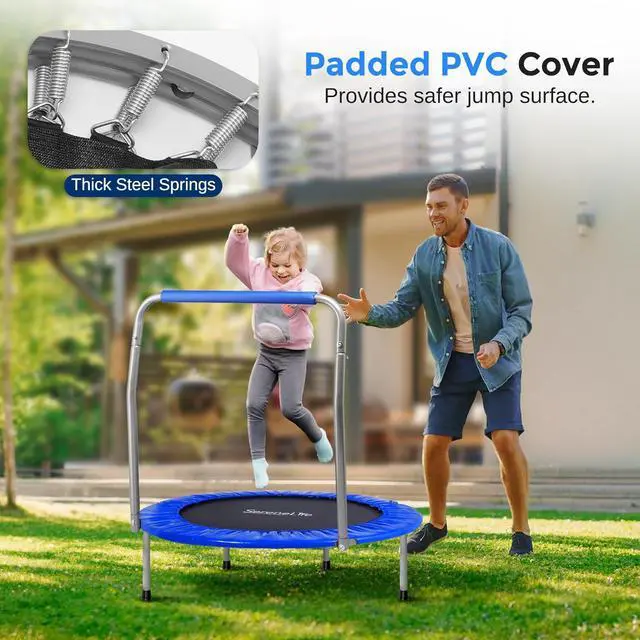 Alt view image 5 of 7 - SereneLife 36/40" Foldable Mini Trampoline - Compact Fitness Trampoline for Kids Adults, Exercise Rebounder with Foam Handle, Indoor/Garden Workout Equipment, Max Load 150/220 lbs