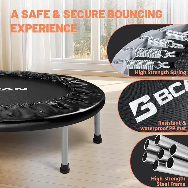 Alt view image 3 of 7 - BCAN 38"/40''/48'' Foldable Mini Trampoline Fitness Trampoline with Safety Pad,Rebounder Exercise Trampoline for Adults Indoor/Garden Workout,Max Load 300lbs/440lbs