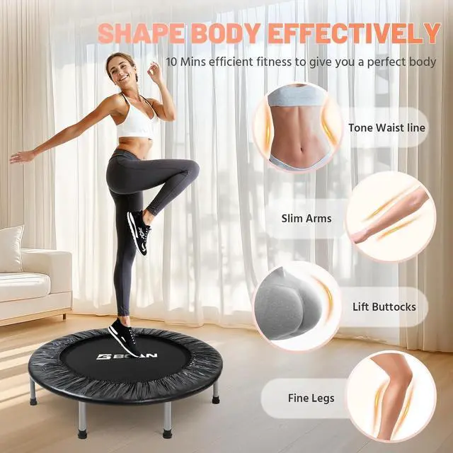 Alt view image 4 of 7 - BCAN 38"/40''/48'' Foldable Mini Trampoline Fitness Trampoline with Safety Pad,Rebounder Exercise Trampoline for Adults Indoor/Garden Workout,Max Load 300lbs/440lbs