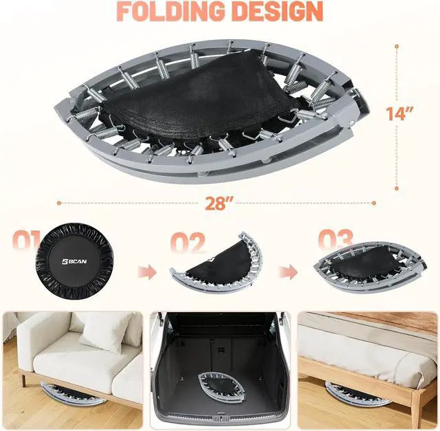 Alt view image 6 of 7 - BCAN 38"/40''/48'' Foldable Mini Trampoline Fitness Trampoline with Safety Pad,Rebounder Exercise Trampoline for Adults Indoor/Garden Workout,Max Load 300lbs/440lbs