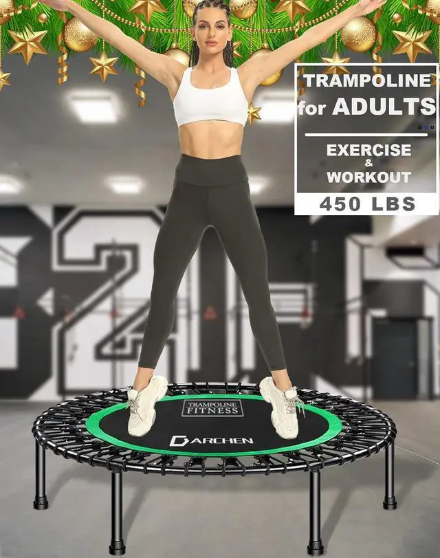 Alt view image 5 of 7 - DARCHEN 450 lbs Mini Trampoline for Adults, Indoor Small Rebounder Exercise Trampoline for Workout Fitness for Quiet and Safely Cushioned Bounce, [40 Inch]