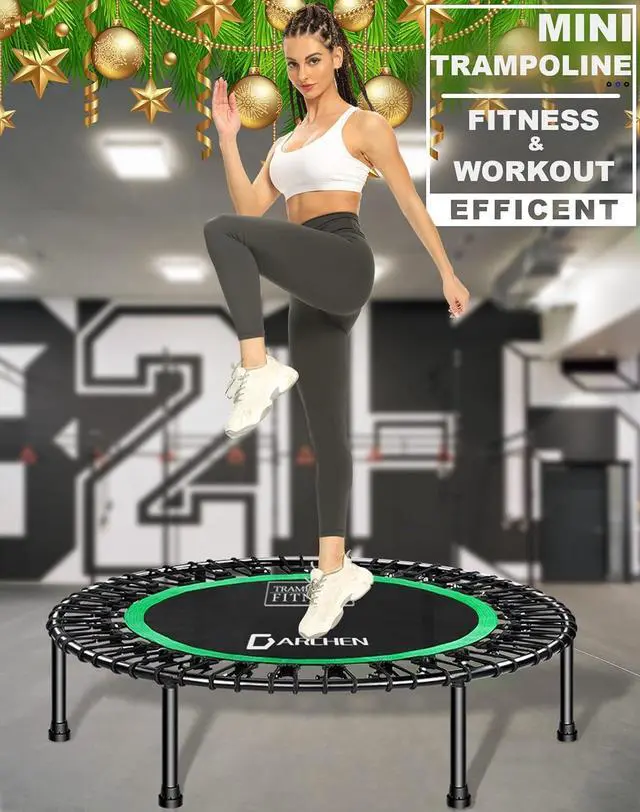 Alt view image 4 of 7 - DARCHEN 450 lbs Mini Trampoline for Adults, Indoor Small Rebounder Exercise Trampoline for Workout Fitness for Quiet and Safely Cushioned Bounce, [40 Inch]