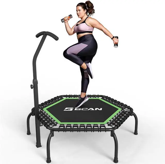 Main image of BCAN 48" Mini Trampoline, 550 LBS Fitness Trampoline with T-Adjustable Handle Bar, Bungees, Stable & Quiet Exercise Rebounder for Adults Indoor/Garden Workout-Green