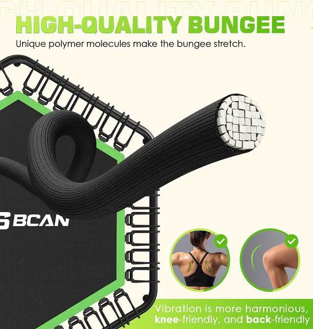 Alt view image 2 of 7 - BCAN 48" Mini Trampoline, 550 LBS Fitness Trampoline with T-Adjustable Handle Bar, Bungees, Stable & Quiet Exercise Rebounder for Adults Indoor/Garden Workout-Green
