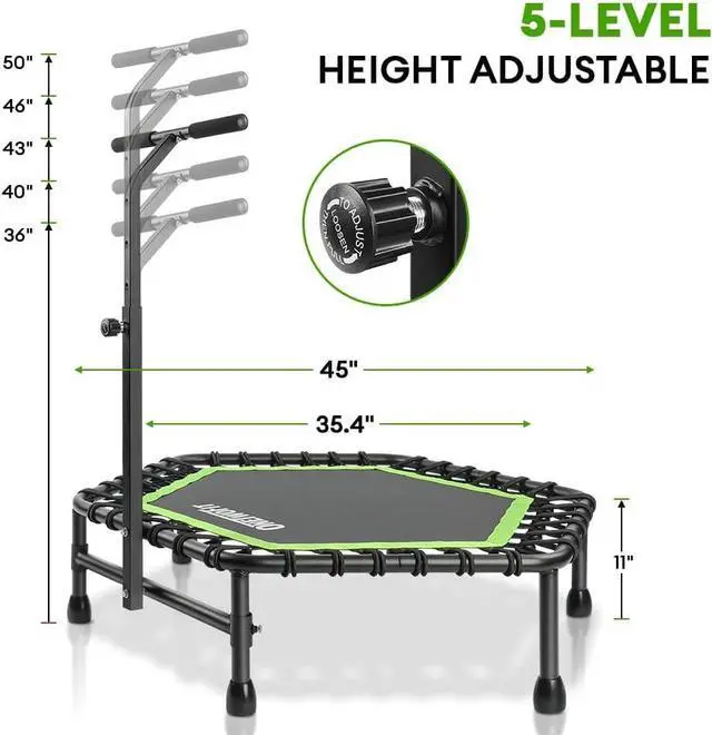 Alt view image 2 of 7 - ONETWOFIT 42"/45" Rebounder Trampoline for Adults, Silent Mini Trampoline Indoor Exercise Fitness Trampoline Bungee Rebounder Workout Max Load 330lbs