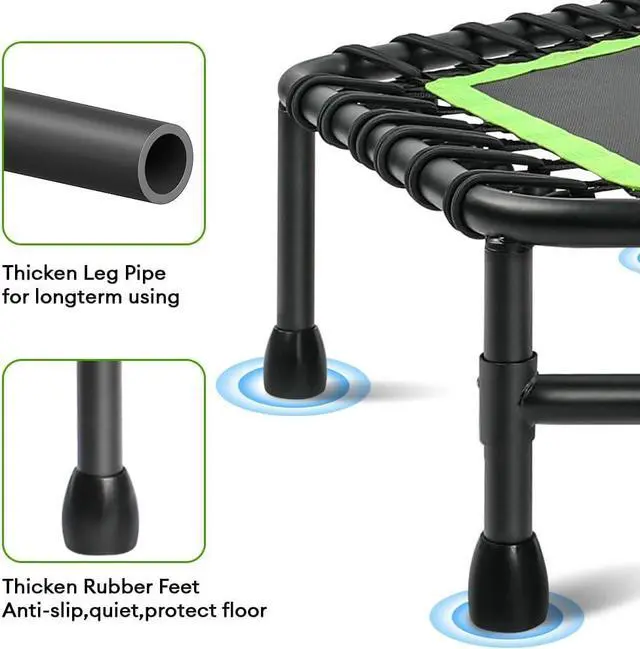 Alt view image 3 of 7 - ONETWOFIT 42"/45" Rebounder Trampoline for Adults, Silent Mini Trampoline Indoor Exercise Fitness Trampoline Bungee Rebounder Workout Max Load 330lbs