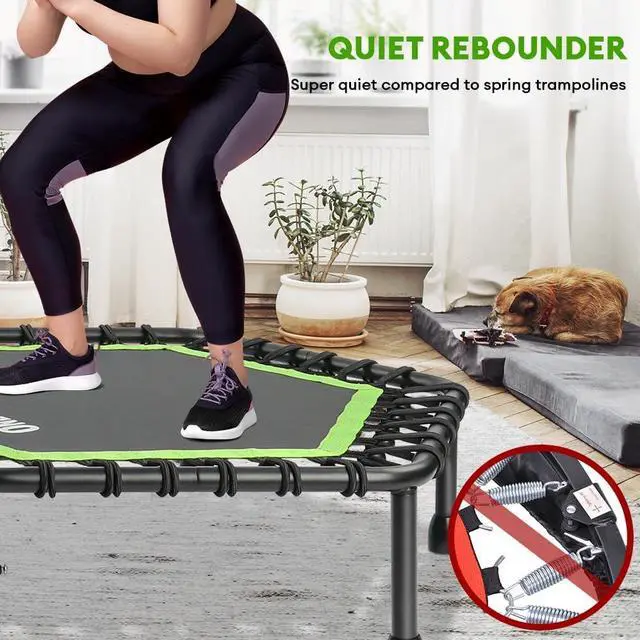 Alt view image 5 of 7 - ONETWOFIT 42"/45" Rebounder Trampoline for Adults, Silent Mini Trampoline Indoor Exercise Fitness Trampoline Bungee Rebounder Workout Max Load 330lbs