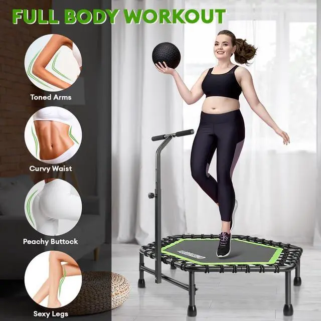 Alt view image 6 of 7 - ONETWOFIT 42"/45" Rebounder Trampoline for Adults, Silent Mini Trampoline Indoor Exercise Fitness Trampoline Bungee Rebounder Workout Max Load 330lbs