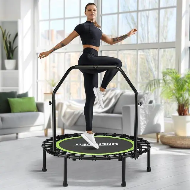 Main image of ONETWOFIT Foldable Rebounder Trampoline for Adults, 40/42/ 45 Mini Fitness Trampoline W/Adjustable Foam Handle Bungees, Quiet Exercise Trampoline for Personal Indoor Workout