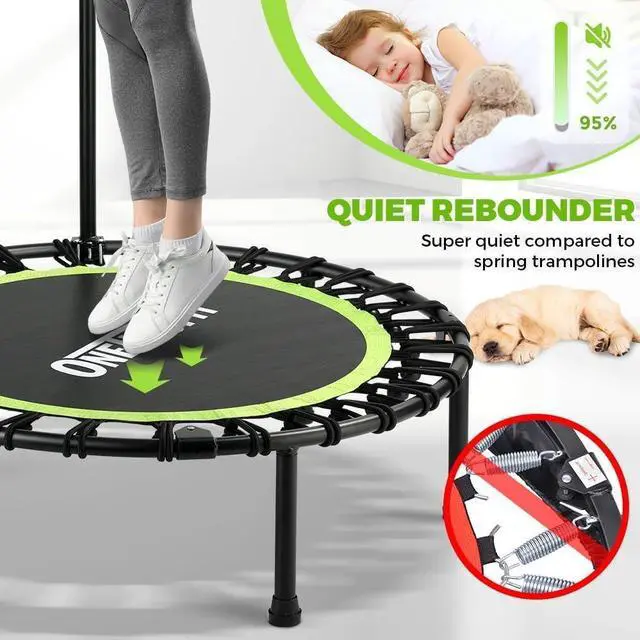 Alt view image 6 of 7 - ONETWOFIT Foldable Rebounder Trampoline for Adults, 40/42/ 45 Mini Fitness Trampoline W/Adjustable Foam Handle Bungees, Quiet Exercise Trampoline for Personal Indoor Workout