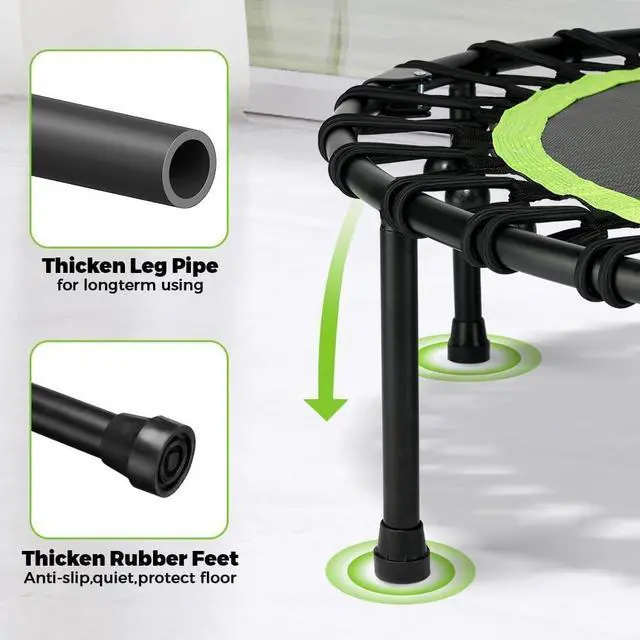 Alt view image 7 of 7 - ONETWOFIT Foldable Rebounder Trampoline for Adults, 40/42/ 45 Mini Fitness Trampoline W/Adjustable Foam Handle Bungees, Quiet Exercise Trampoline for Personal Indoor Workout