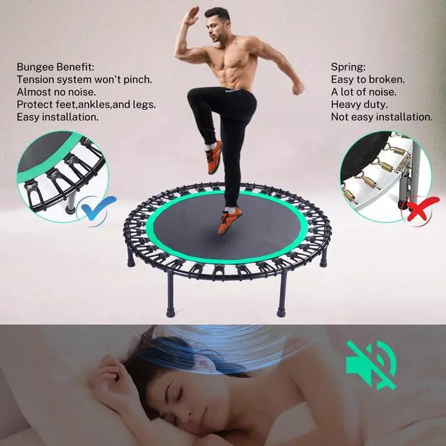 Alt view image 3 of 6 - Mini Fitness Trampoline with Bungees  Stable & Quiet Rebounder for Adults, Perfect for Indoor & Outdoor Workouts