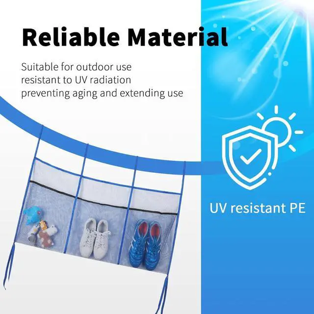 Alt view image 2 of 6 - Sweetude 3 Pouch Ultimate Trampoline Shoe Storage Durable UV Resistant PE Bags for Most Trampoline, 19.7 x 13.8 Inch Each Compartment, Blue