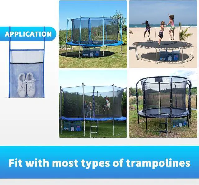 Alt view image 5 of 6 - Sweetude 3 Pouch Ultimate Trampoline Shoe Storage Durable UV Resistant PE Bags for Most Trampoline, 19.7 x 13.8 Inch Each Compartment, Blue