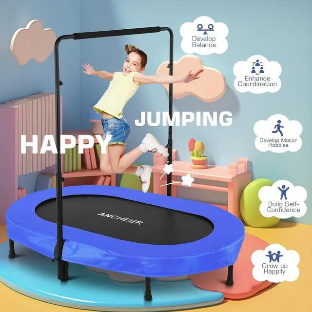 Main image of ANCHEER Foldable Trampoline, Mini Rebounder Trampoline with Adjustable Handle, Exercise Trampoline for Indoor/Garden/Workout Cardio, Parent-Child Twins Trampoline Max Load 220lbs