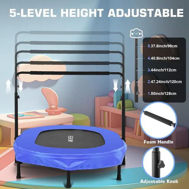 Alt view image 3 of 5 - ANCHEER Foldable Trampoline, Mini Rebounder Trampoline with Adjustable Handle, Exercise Trampoline for Indoor/Garden/Workout Cardio, Parent-Child Twins Trampoline Max Load 220lbs