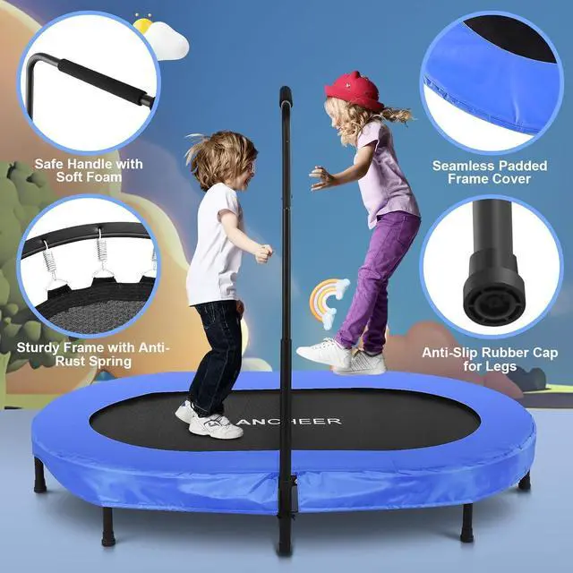 Alt view image 4 of 5 - ANCHEER Foldable Trampoline, Mini Rebounder Trampoline with Adjustable Handle, Exercise Trampoline for Indoor/Garden/Workout Cardio, Parent-Child Twins Trampoline Max Load 220lbs