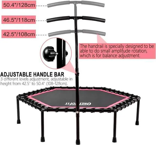 Alt view image 5 of 7 - ONETWOFIT 48" Silent Mini Trampoline with Adjustable Handle Bar Fitness Trampoline Bungee Rebounder Jumping Cardio Trainer Workout for Adults