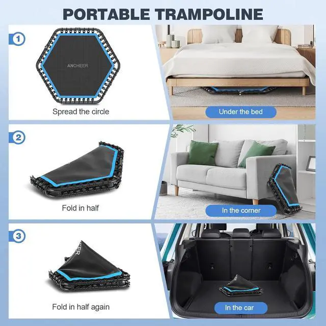 Alt view image 3 of 7 - ANCHEER 50" Rebounder Trampoline for Adults- 2025 Foldable Mini Trampoline with Bar- Exercise Trampoline for Adults, Max Load 450lbs/550lbs, for Indoor/Garden Workout