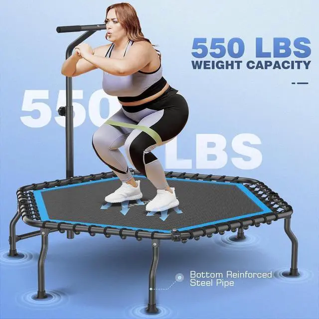 Alt view image 2 of 7 - ANCHEER 50" Rebounder Trampoline for Adults- 2025 Foldable Mini Trampoline with Bar- Exercise Trampoline for Adults, Max Load 450lbs/550lbs, for Indoor/Garden Workout