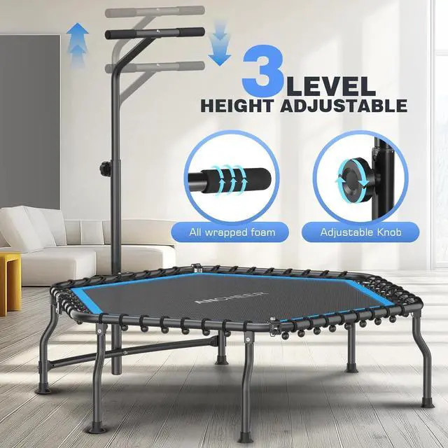 Alt view image 4 of 7 - ANCHEER 50" Rebounder Trampoline for Adults- 2025 Foldable Mini Trampoline with Bar- Exercise Trampoline for Adults, Max Load 450lbs/550lbs, for Indoor/Garden Workout