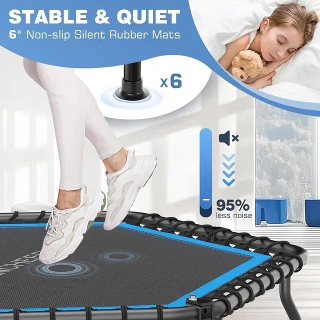 Alt view image 5 of 7 - ANCHEER 50" Rebounder Trampoline for Adults- 2025 Foldable Mini Trampoline with Bar- Exercise Trampoline for Adults, Max Load 450lbs/550lbs, for Indoor/Garden Workout