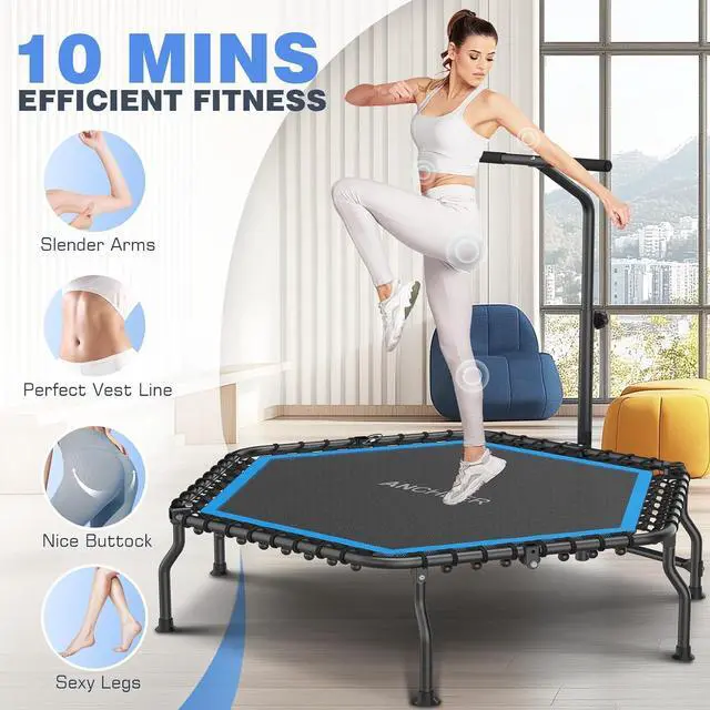 Alt view image 6 of 7 - ANCHEER 50" Rebounder Trampoline for Adults- 2025 Foldable Mini Trampoline with Bar- Exercise Trampoline for Adults, Max Load 450lbs/550lbs, for Indoor/Garden Workout