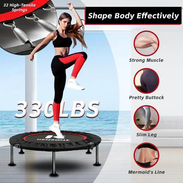 Alt view image 2 of 6 - KENSONE 40" Mini Spring Trampoline Rebounder for Adults, Small Fitness Trampoline for Indoor Exercise with 1 Oxford Cover and 1 Foam Safety Pad, Max Load 330 LBS