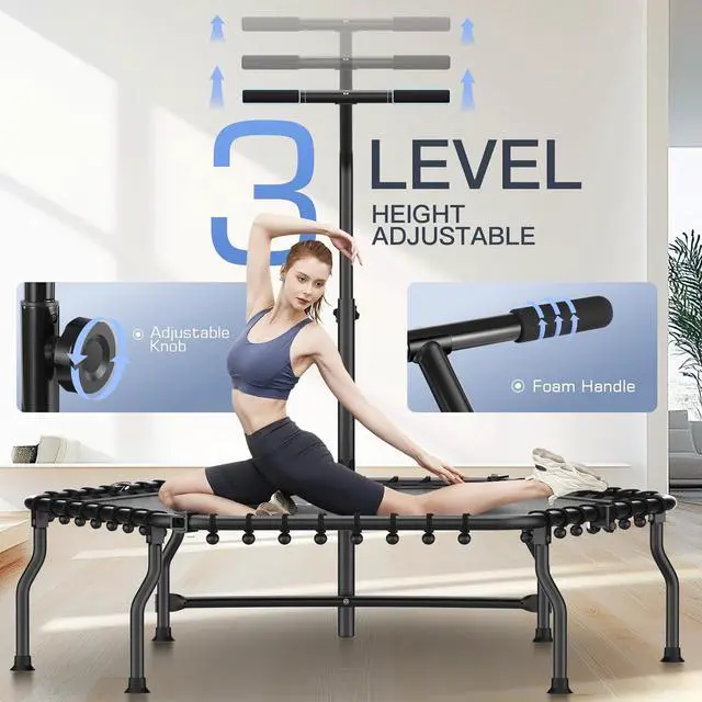 Alt view image 3 of 7 - ANCHEER 50" Rebounder Trampoline for Adults with Bar, 550 LBS Mini Trampoline Quiet Exercise Rebounder Bungee Rebounder Jumping Cardio Trainer Workout for Adults