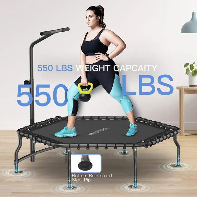 Alt view image 4 of 7 - ANCHEER 50" Rebounder Trampoline for Adults with Bar, 550 LBS Mini Trampoline Quiet Exercise Rebounder Bungee Rebounder Jumping Cardio Trainer Workout for Adults