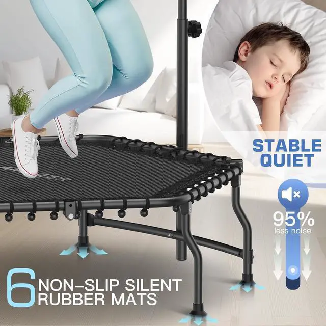 Alt view image 6 of 7 - ANCHEER 50" Rebounder Trampoline for Adults with Bar, 550 LBS Mini Trampoline Quiet Exercise Rebounder Bungee Rebounder Jumping Cardio Trainer Workout for Adults