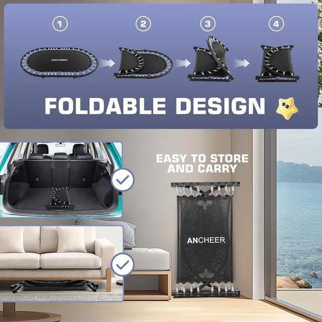 Alt view image 5 of 5 - ANCHEER Foldable Trampoline, Mini Rebounder Trampoline with Adjustable Handle, Exercise Trampoline for Indoor/Garden/Workout Cardio, Parent-Child Twins Trampoline Max Load 220lbs