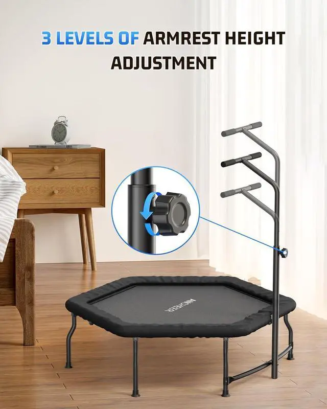 Alt view image 4 of 6 - ANCHEER 50" Foldable Fitness Trampoline for Adults & Kids, 550 lbs Capacity Bungee Rebounder with Adjustable Handle, Quiet Cardio Workout Equipment for Home Gym
