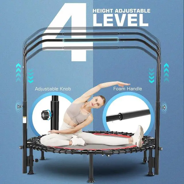 Alt view image 2 of 7 - ANCHEER Mini Exercise Trampoline Foldable 40" Adjustable Trampoline Rebounder, Fitness Trampoline with Handle for Indoor/Garden/Workout Cardio, Max Load 450lbs