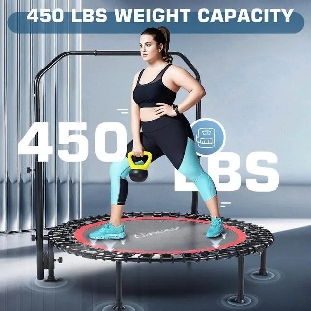 Alt view image 4 of 7 - ANCHEER Mini Exercise Trampoline Foldable 40" Adjustable Trampoline Rebounder, Fitness Trampoline with Handle for Indoor/Garden/Workout Cardio, Max Load 450lbs
