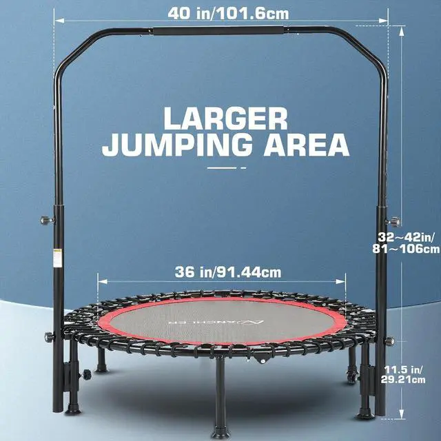 Alt view image 7 of 7 - ANCHEER Mini Exercise Trampoline Foldable 40" Adjustable Trampoline Rebounder, Fitness Trampoline with Handle for Indoor/Garden/Workout Cardio, Max Load 450lbs