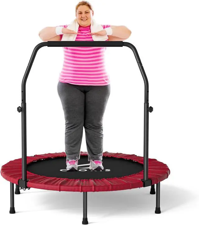 Main image of CLORIS 40in Folding Trampoline Mini Rebounder Fitness Trampoline with Adjustable Foam Handle for Kids/Adult, with safty Padded Cover Best Gift for Kids/Adult