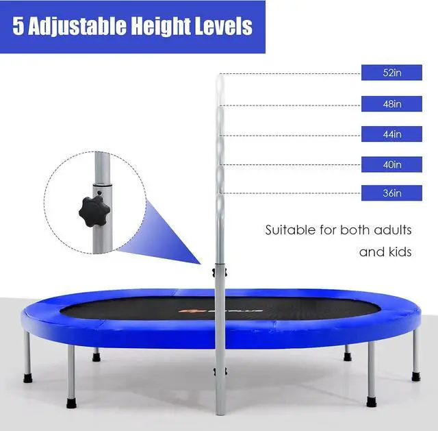 Alt view image 7 of 7 - Goplus Foldable Trampoline, Double Mini Kids Trampoline Rebounder with Adjustable Central Handrail and Safety Pad, Exercise Trampoline for Indoor Outdoor Cardio, Max Load 330lbs