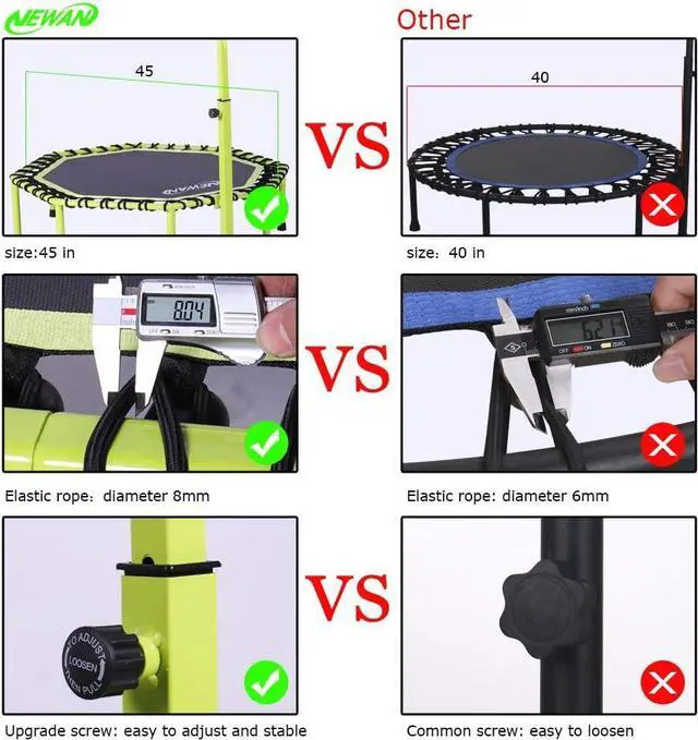 Alt view image 4 of 7 - Newan 48" Fitness Trampoline with Adjustable Handle Bar, Silent Trampoline Bungee Rebounder Jumping Cardio Trainer Workout for Adults - Max Limit 330 lbs