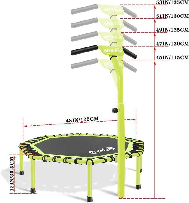 Alt view image 5 of 7 - Newan 48" Fitness Trampoline with Adjustable Handle Bar, Silent Trampoline Bungee Rebounder Jumping Cardio Trainer Workout for Adults - Max Limit 330 lbs